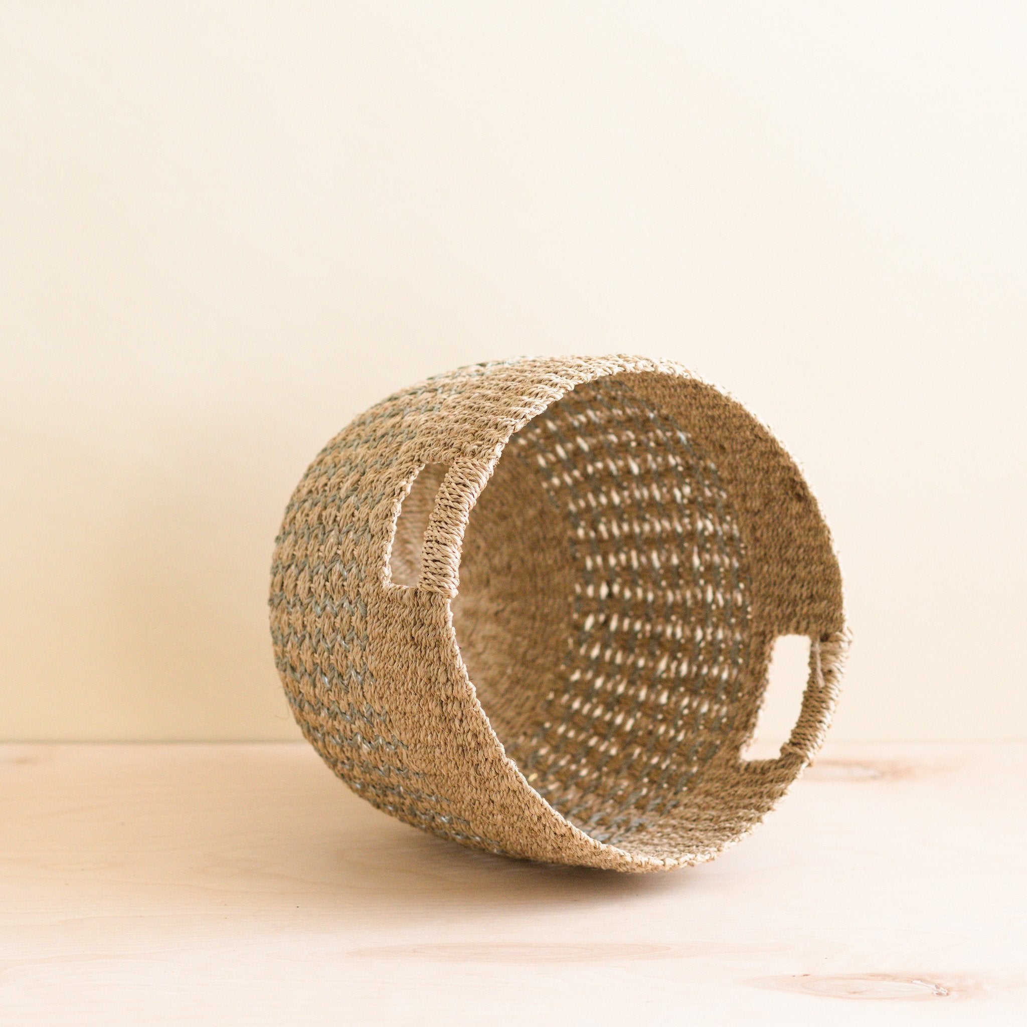 Baskets - Grey Patterned Round Woven Basket - Handcrafted Bins | LIKHÂ - LIKHÂ