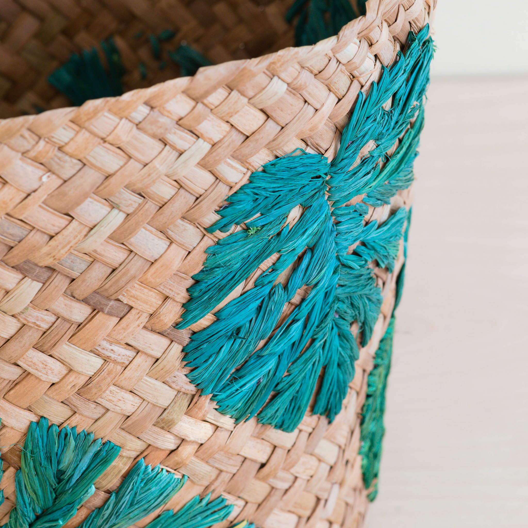 Baskets - Monstera Embroidered Soft Seagrass Planter - Woven Baskets | LIKHÂ - LIKHÂ