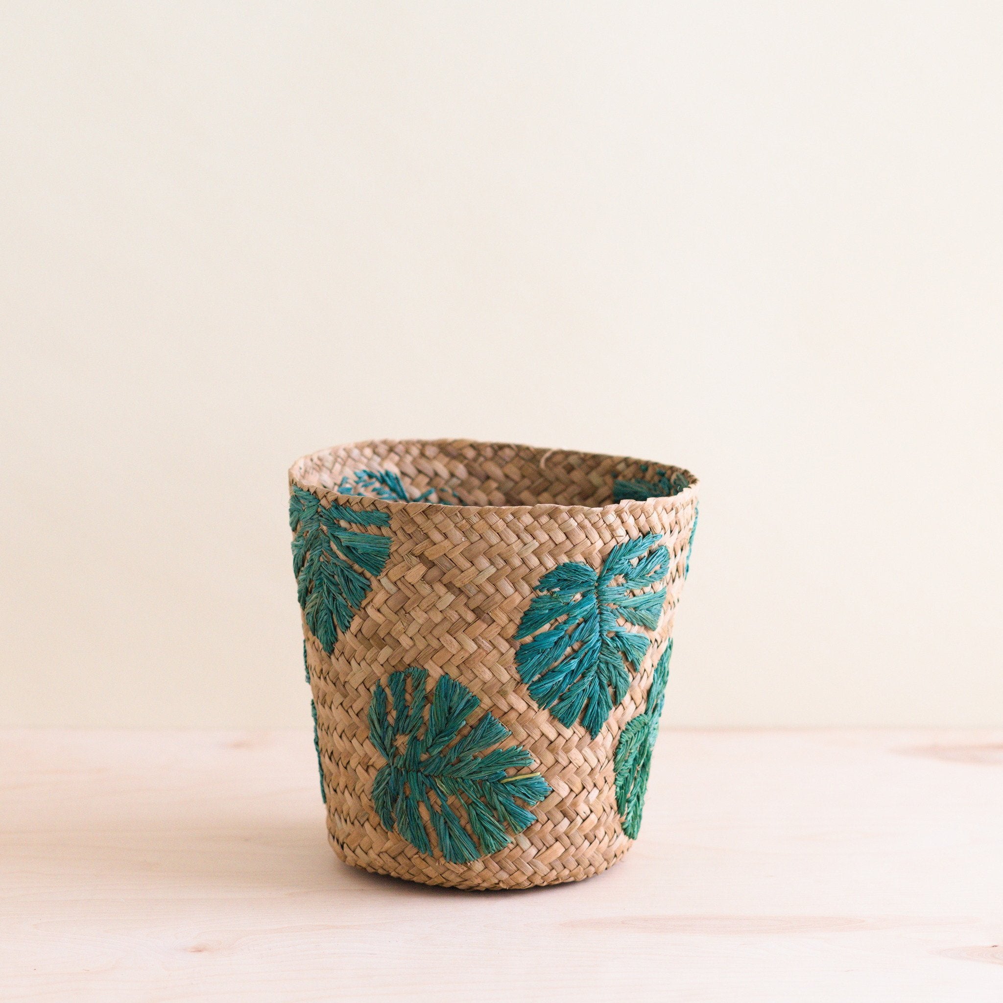 Baskets - Monstera Embroidered Soft Seagrass Planter - Woven Baskets | LIKHÂ - LIKHÂ