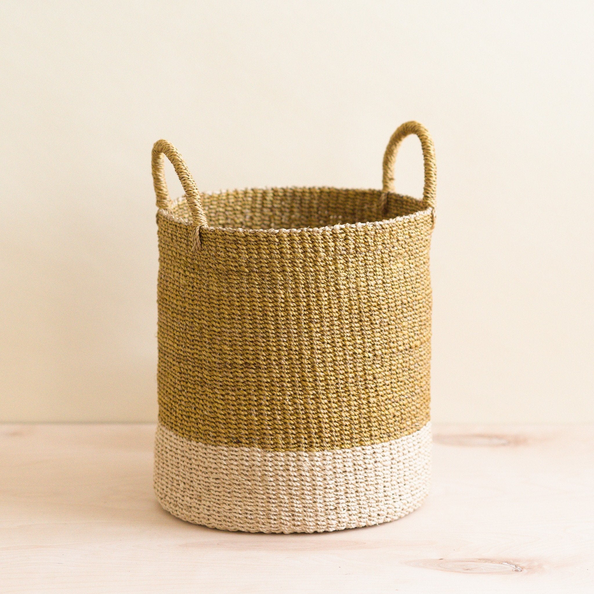 Baskets - Mustard Floor Basket with Handle - Natural Baskets | LIKHÂ - LIKHÂ