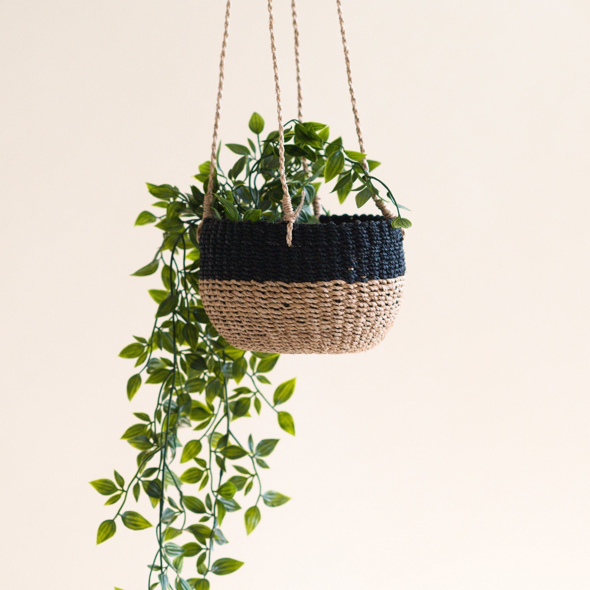 rope hanging baskets for plants Natural + Black Colorblock Hanging Planter - Hanging Basket