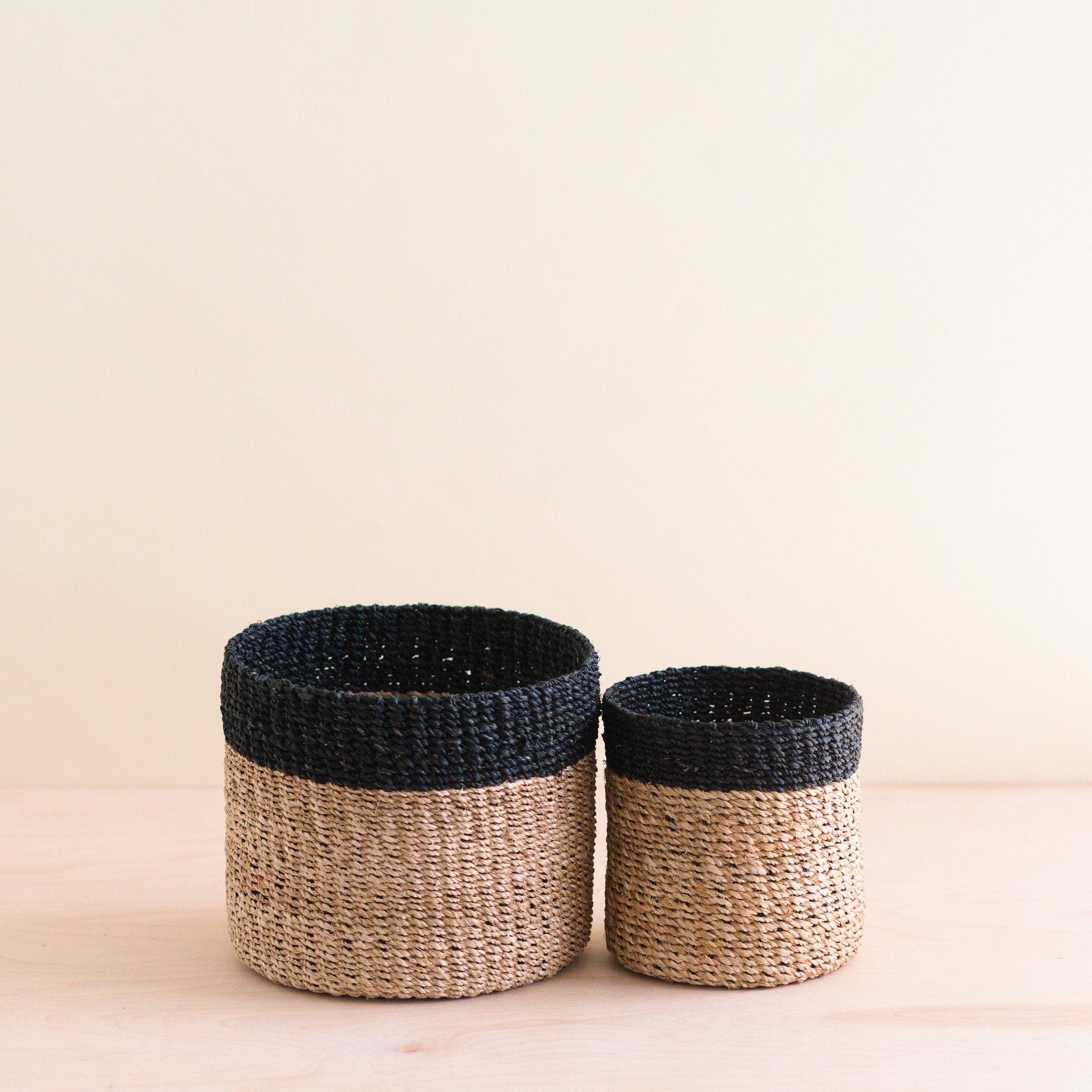 Baskets - Natural + Black Tabletop Catch-All Set of 2 - Tabletop Bins | LIKHÂ - LIKHÂ