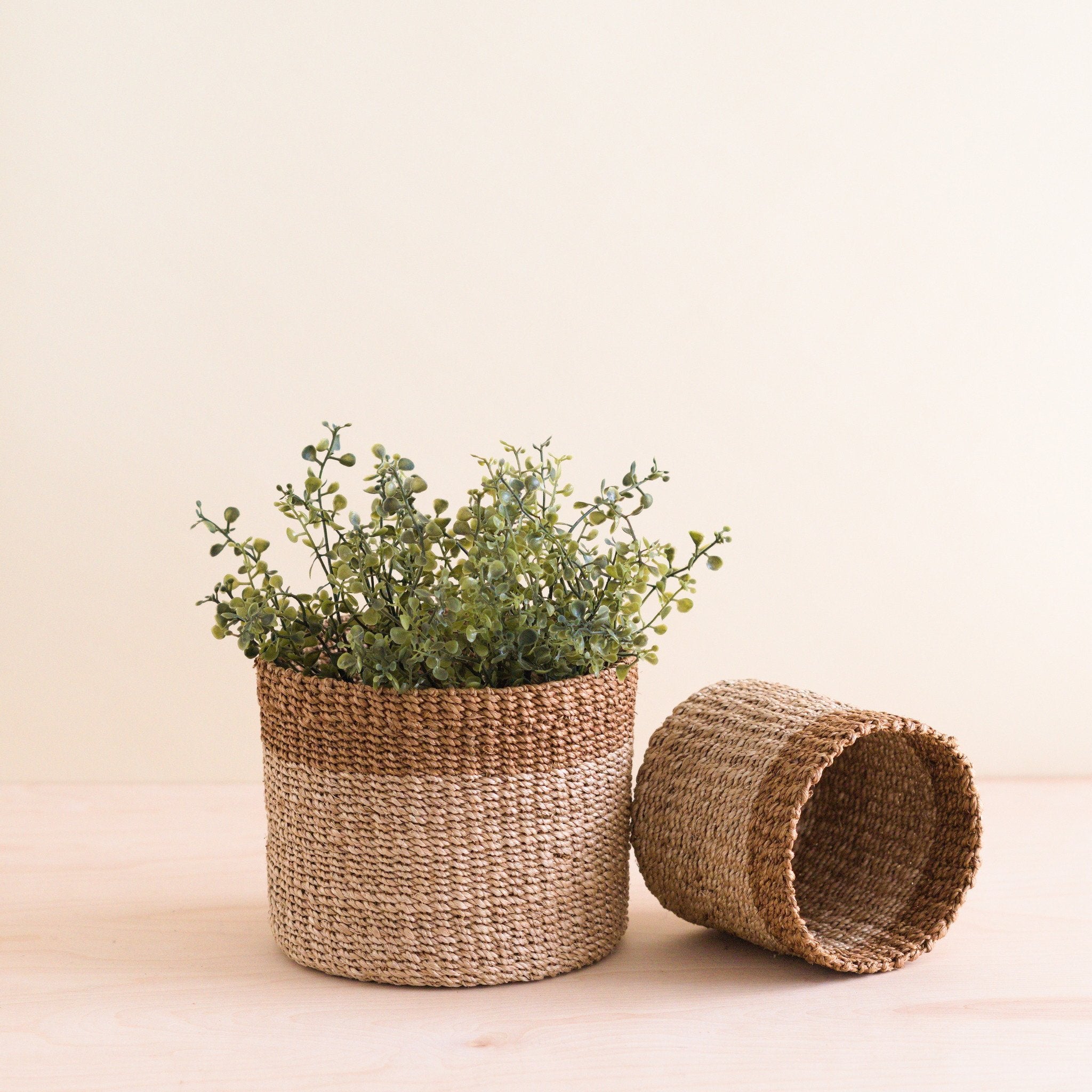 Baskets - Natural + Brown Tabletop Bins Set of 2 - Wicker Baskets | LIKHÂ - LIKHÂ