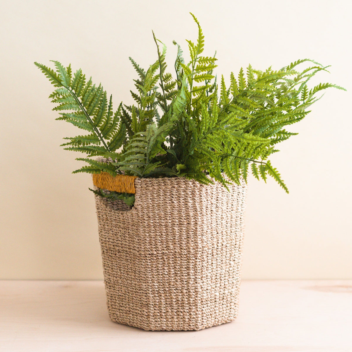 Baskets - Natural Octagon Basket with Mustard Handle - Handwoven Bin | LIKHÂ - LIKHÂ
