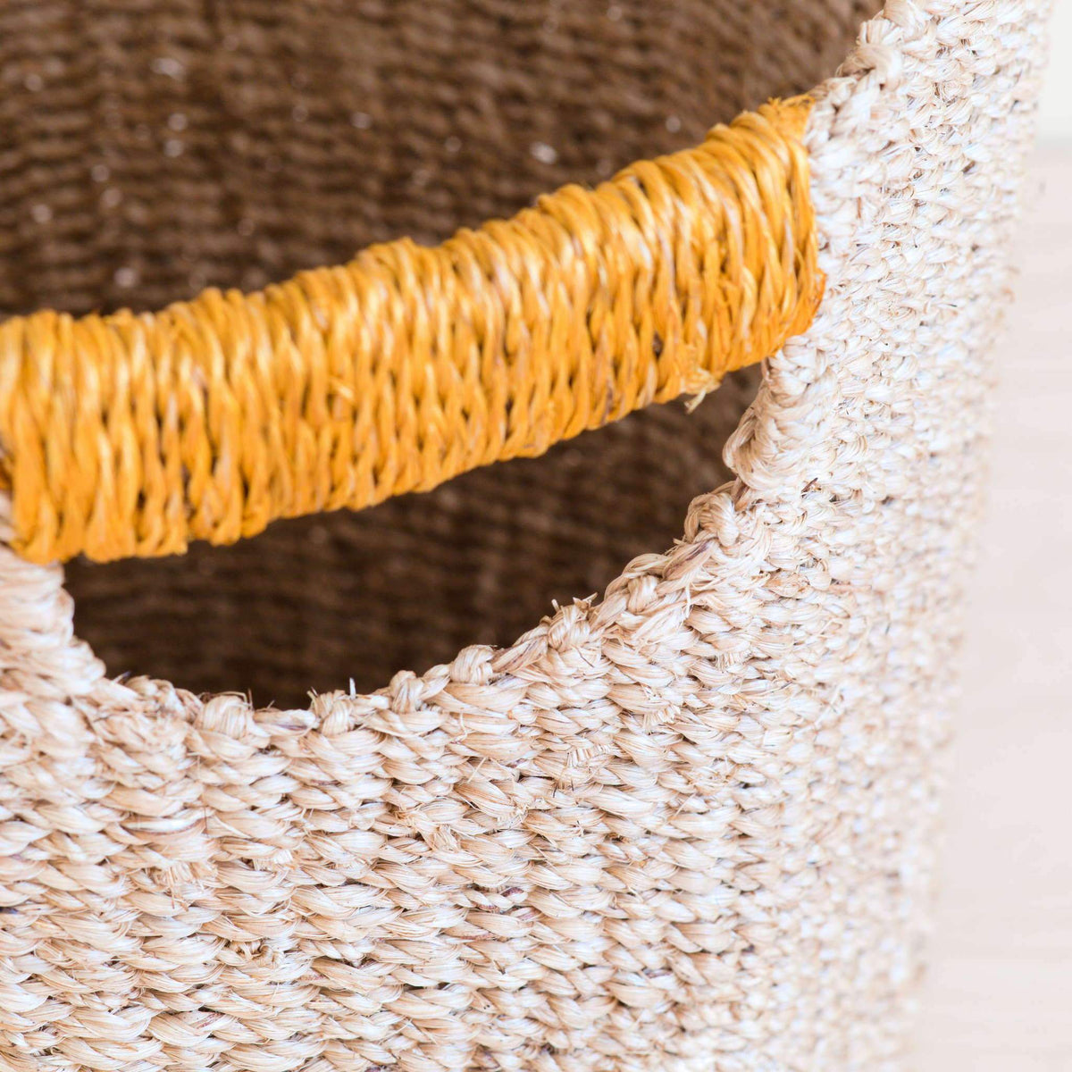 Baskets - Natural Octagon Basket with Mustard Handle - Handwoven Bin | LIKHÂ - LIKHÂ