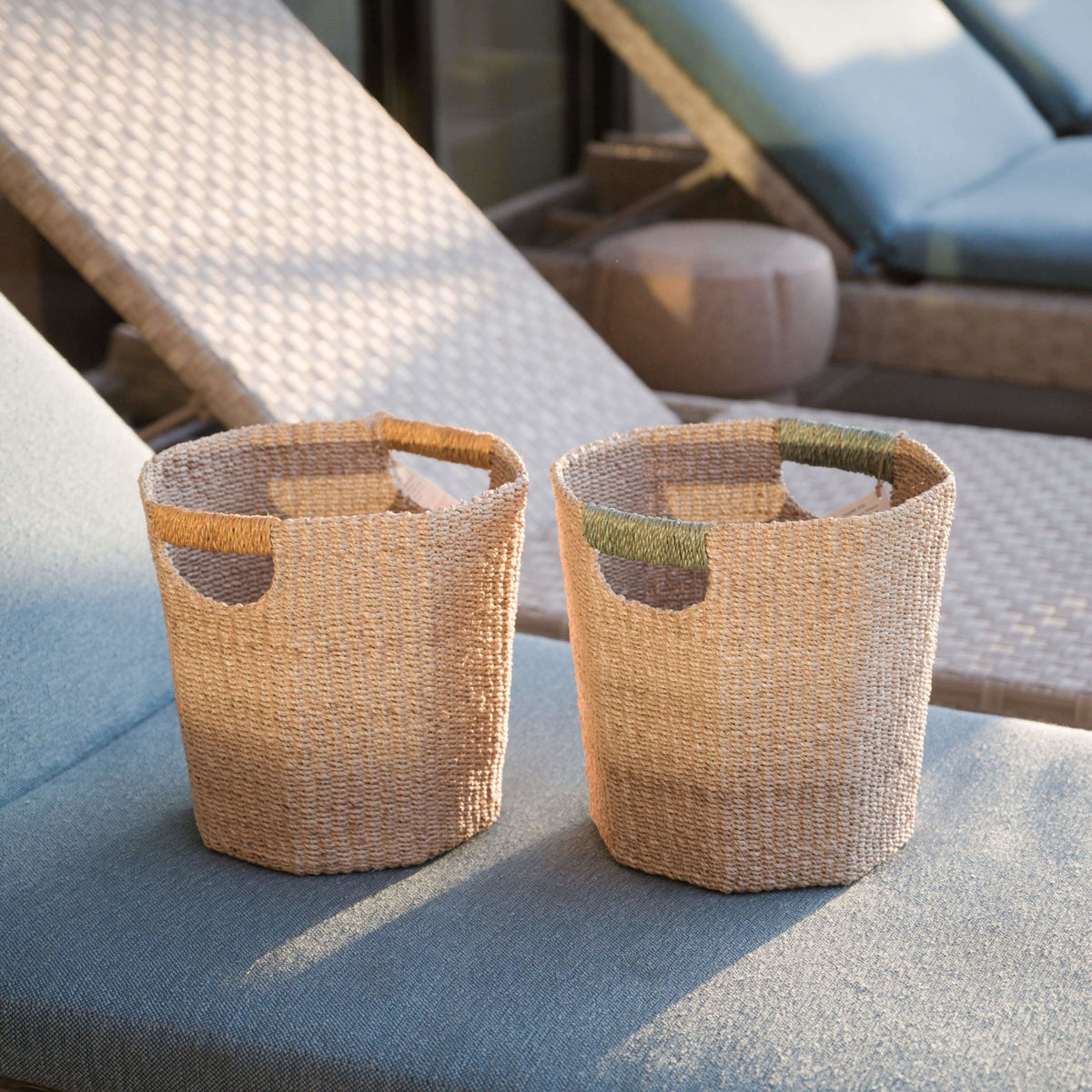 Baskets - Natural Octagon Basket with Mustard Handle - Handwoven Bin | LIKHÂ - LIKHÂ