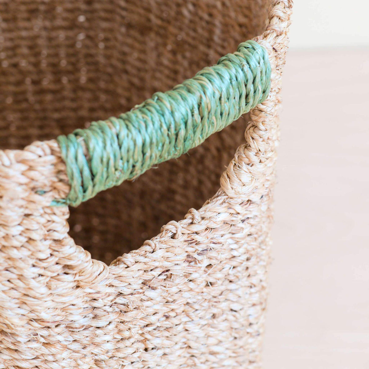 Baskets - Natural Octagon Basket with Sage Handle - Octagon Basket | LIKHÂ - LIKHÂ