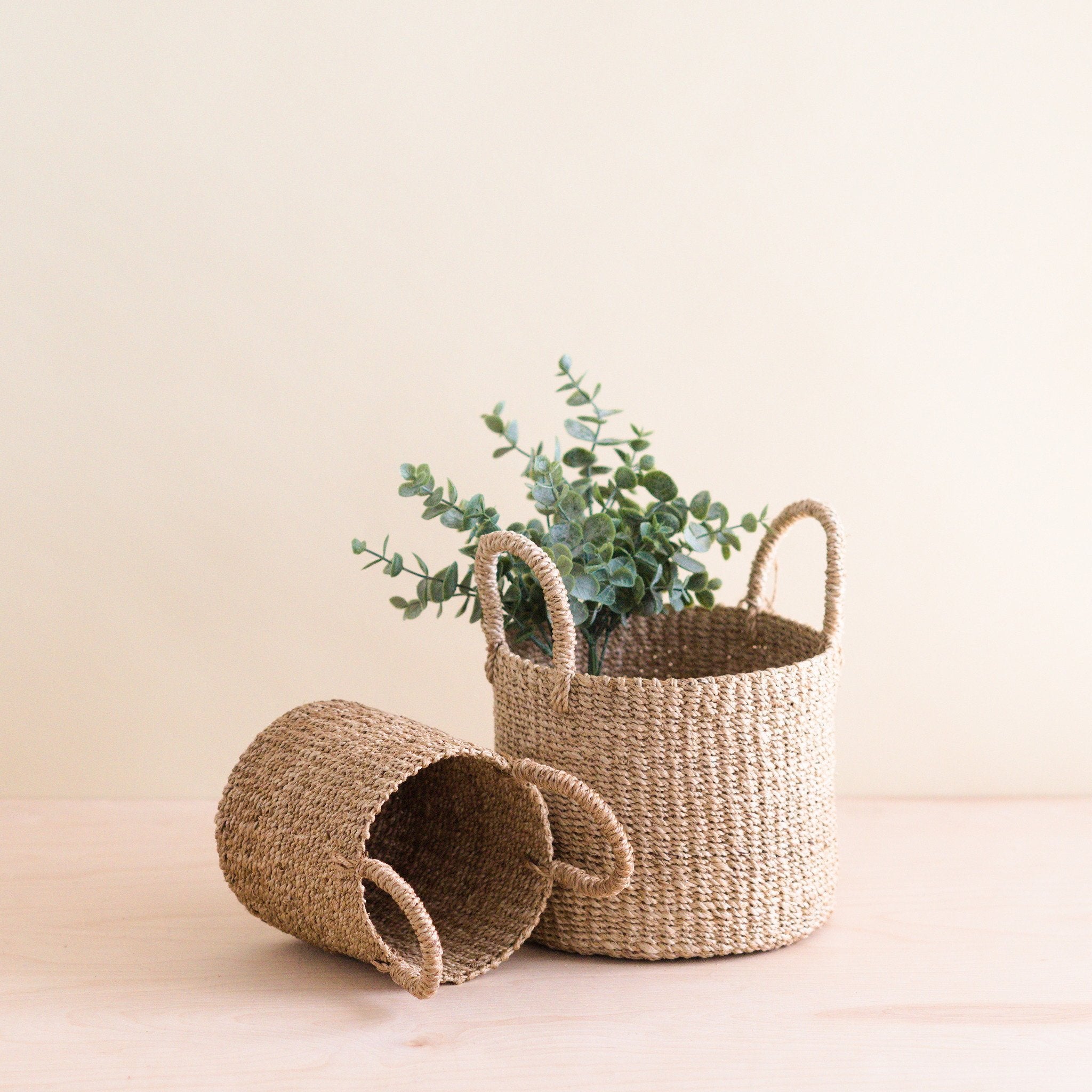 Baskets - Natural Tabletop Mini Basket with Handle Set of 2 - Weave Baskets | LIKHÂ - LIKHÂ