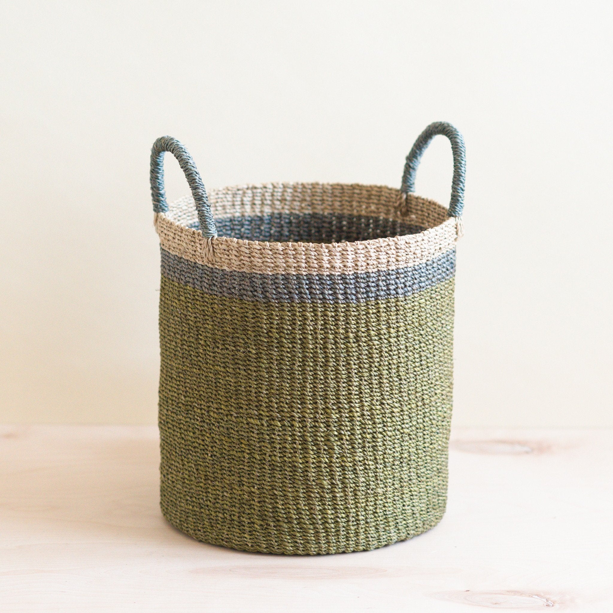 Baskets - Olive Floor Basket with Handle - Handwoven Basket | LIKHÂ - LIKHÂ