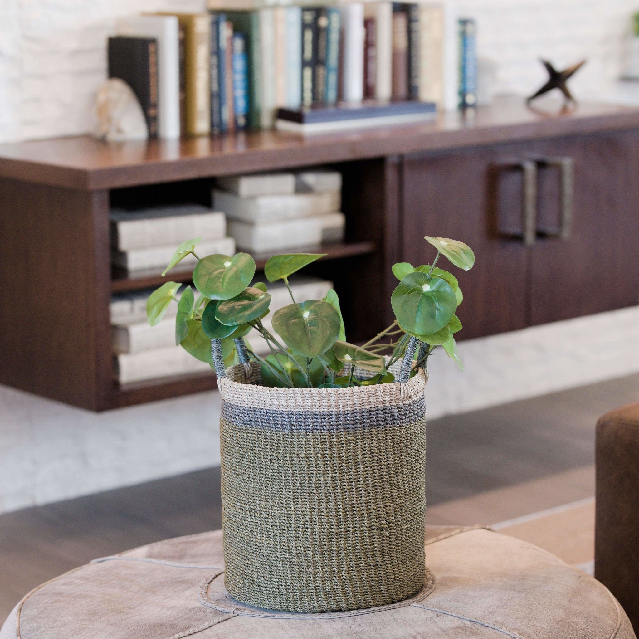 Baskets - Olive Floor Basket with Handle - Handwoven Basket | LIKHÂ - LIKHÂ