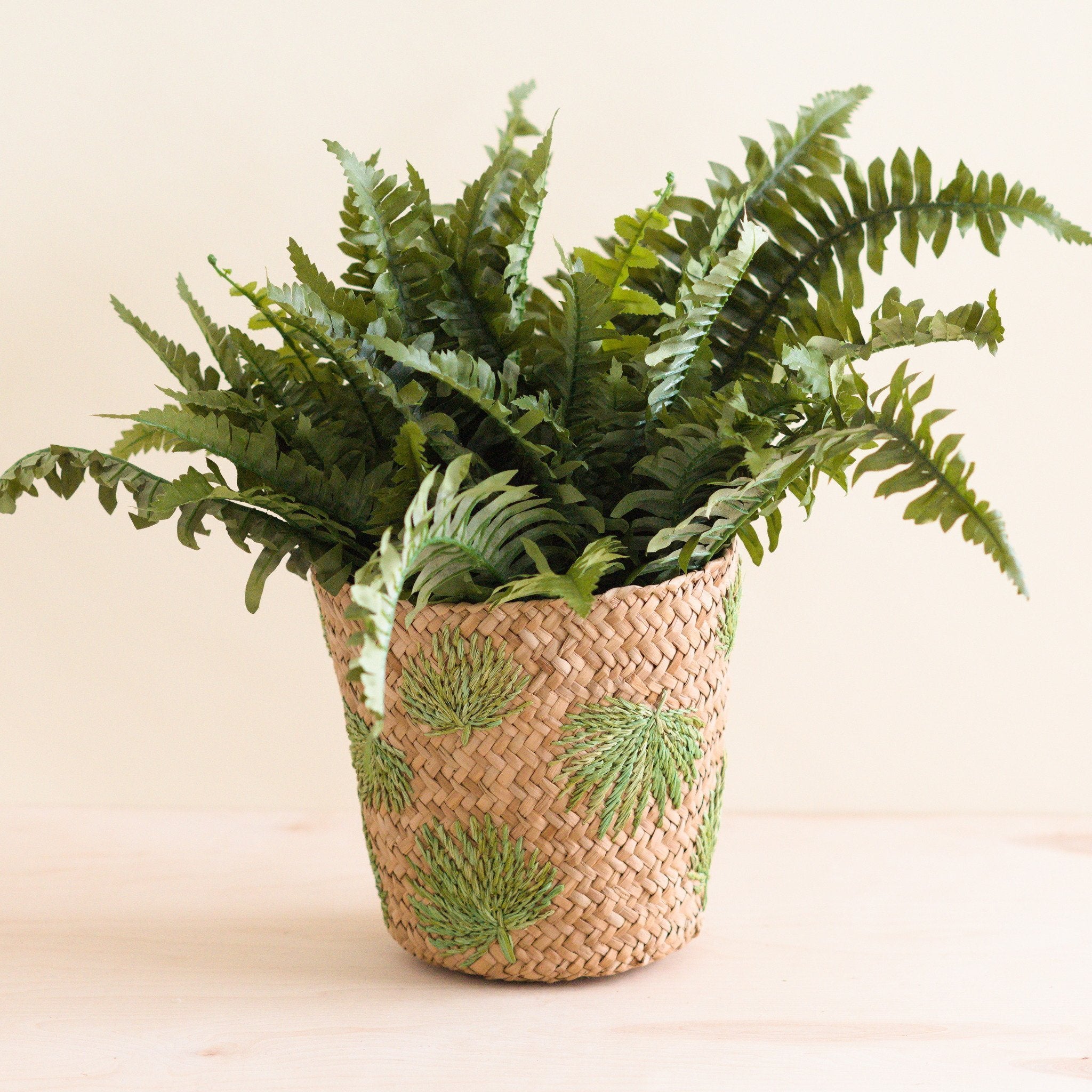 Baskets - Palm Embroidered Soft Seagrass Basket - Embroidered Baskets | LIKHÂ - LIKHÂ