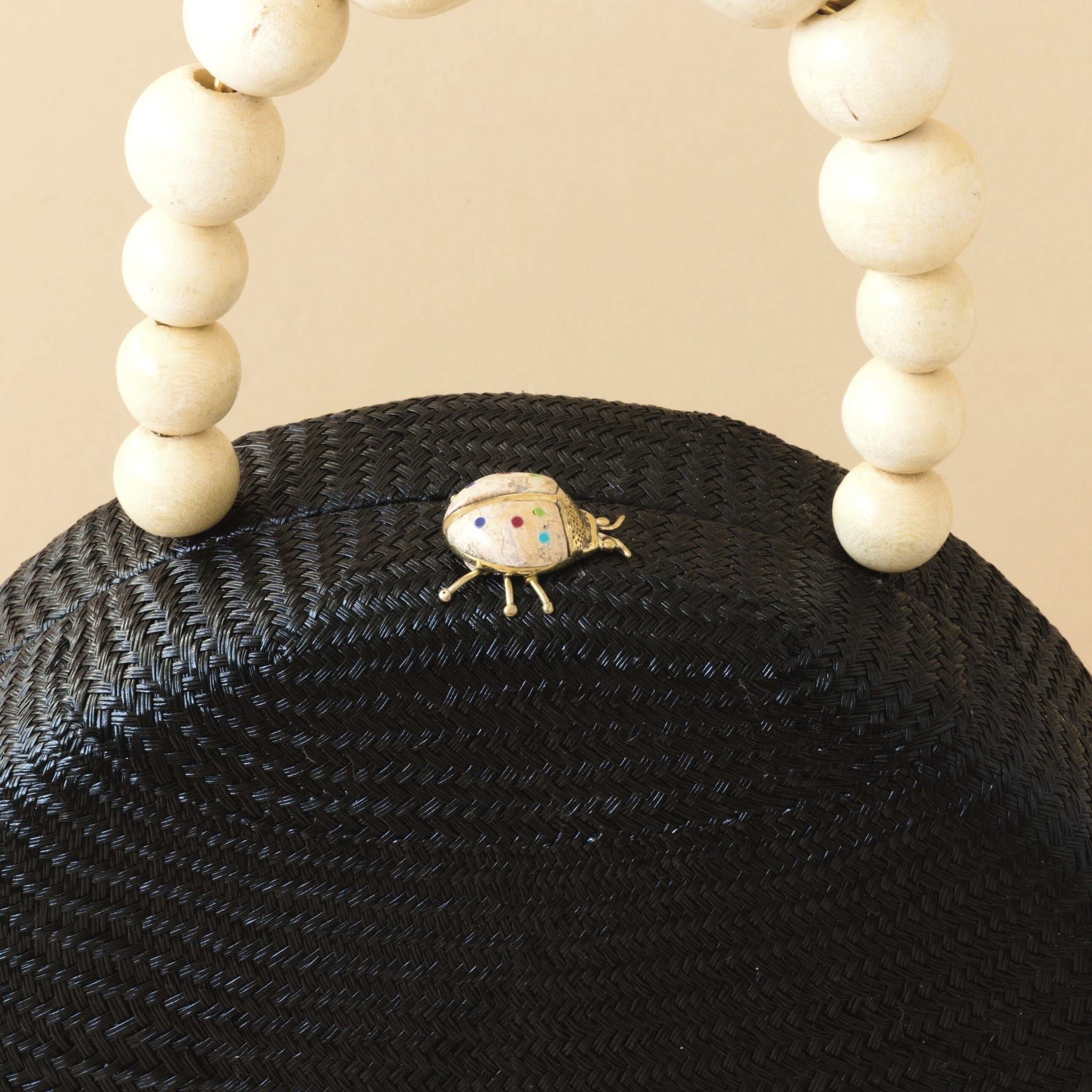 - Black Round Classic Handbag with Wood Handle - Straw Bag | LIKHA - LIKHÂ