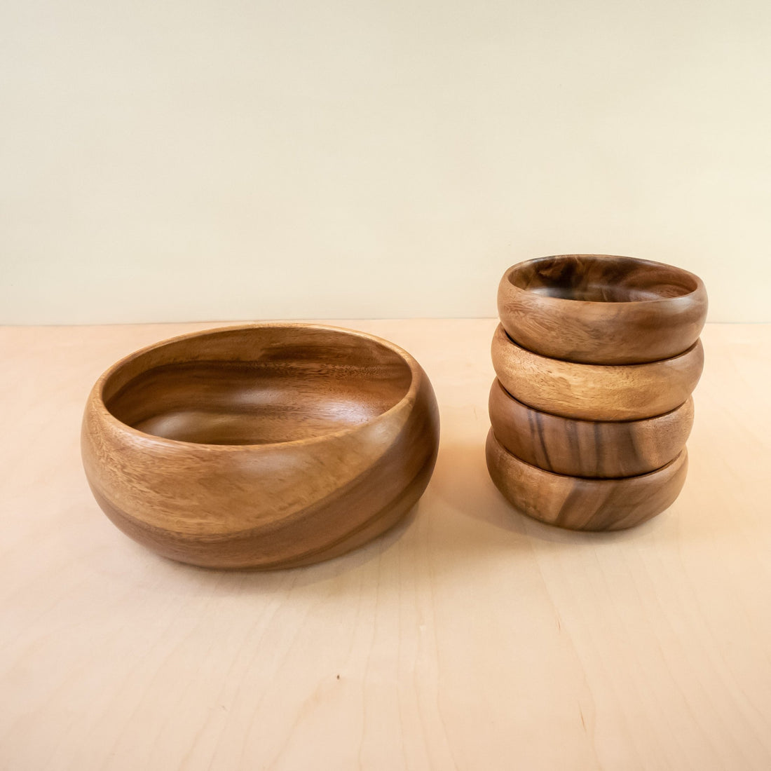 Bowls - Acacia Calabash Bowls, set of 1 large + 4 small bowls | LIKHÂ - LIKHÂ