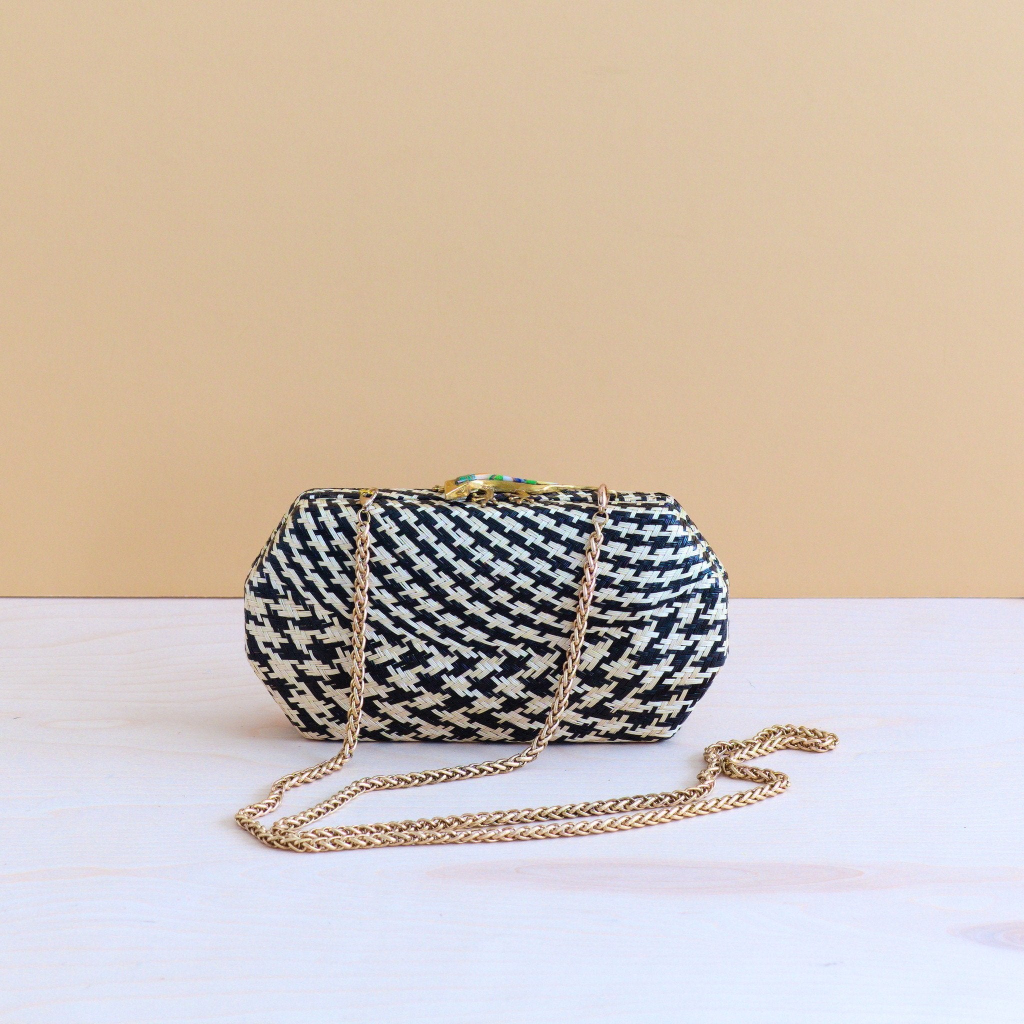 Clutches - Black Houndstooth Clutch - Handwoven Clutch | LIKHÂ - LIKHÂ