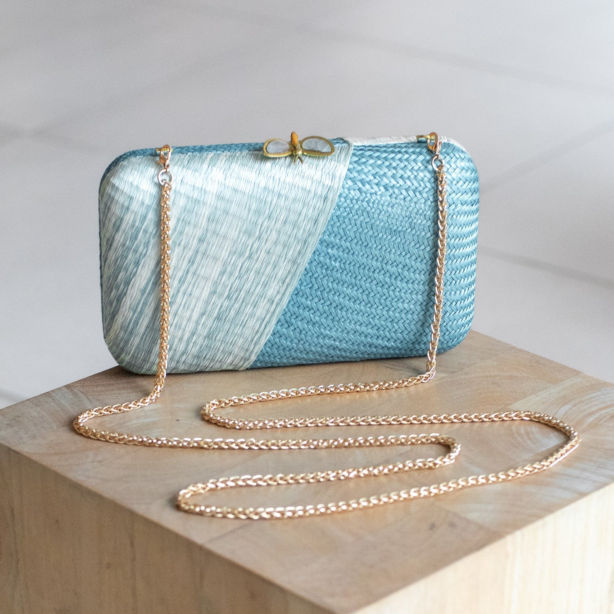 Clutches - Powder Blue Kimono Woven Clutch - Handcrafted Clutches | LIKHA - LIKHÂ