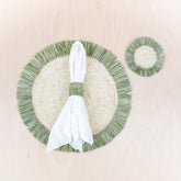 Coasters - Sage Raffia Round Crochet Coasters with Fringe, set of 4 | LIKHA - LIKHÂ