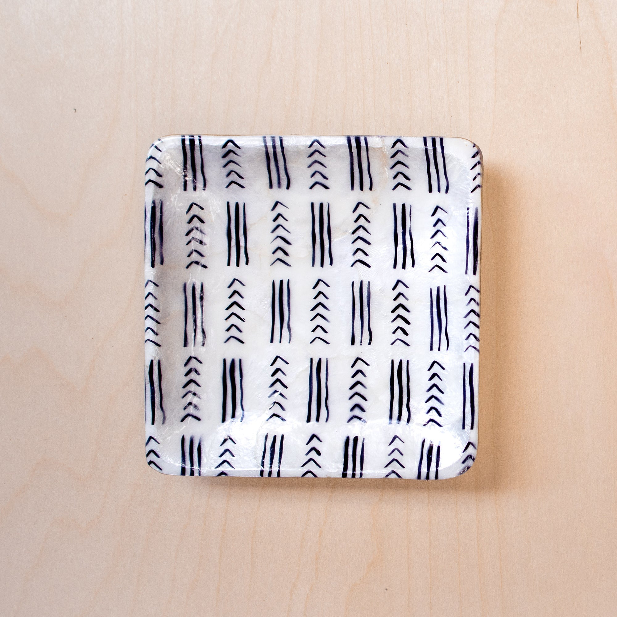 Decorative Plates - Capiz + Acacia Plate - African Lines & Arrows, Square | LIKHÂ - LIKHÂ