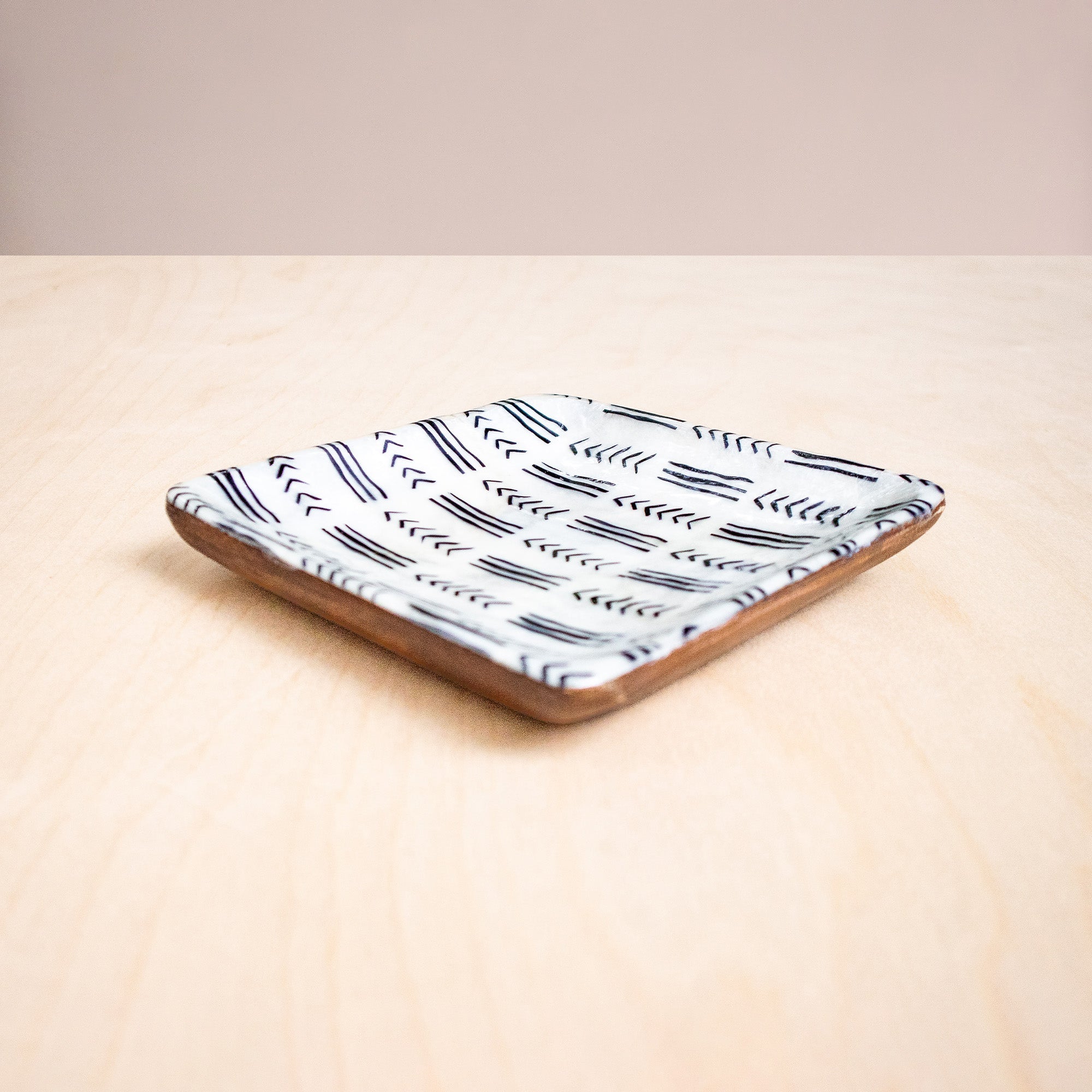 Decorative Plates - Capiz + Acacia Plate - African Lines & Arrows, Square | LIKHÂ - LIKHÂ