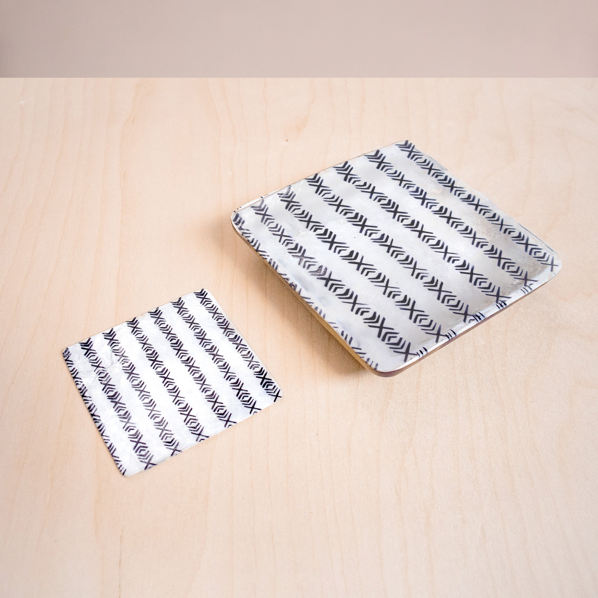 Decorative Plates - Capiz + Acacia Plate - African XOXO, Square | LIKHÂ - LIKHÂ