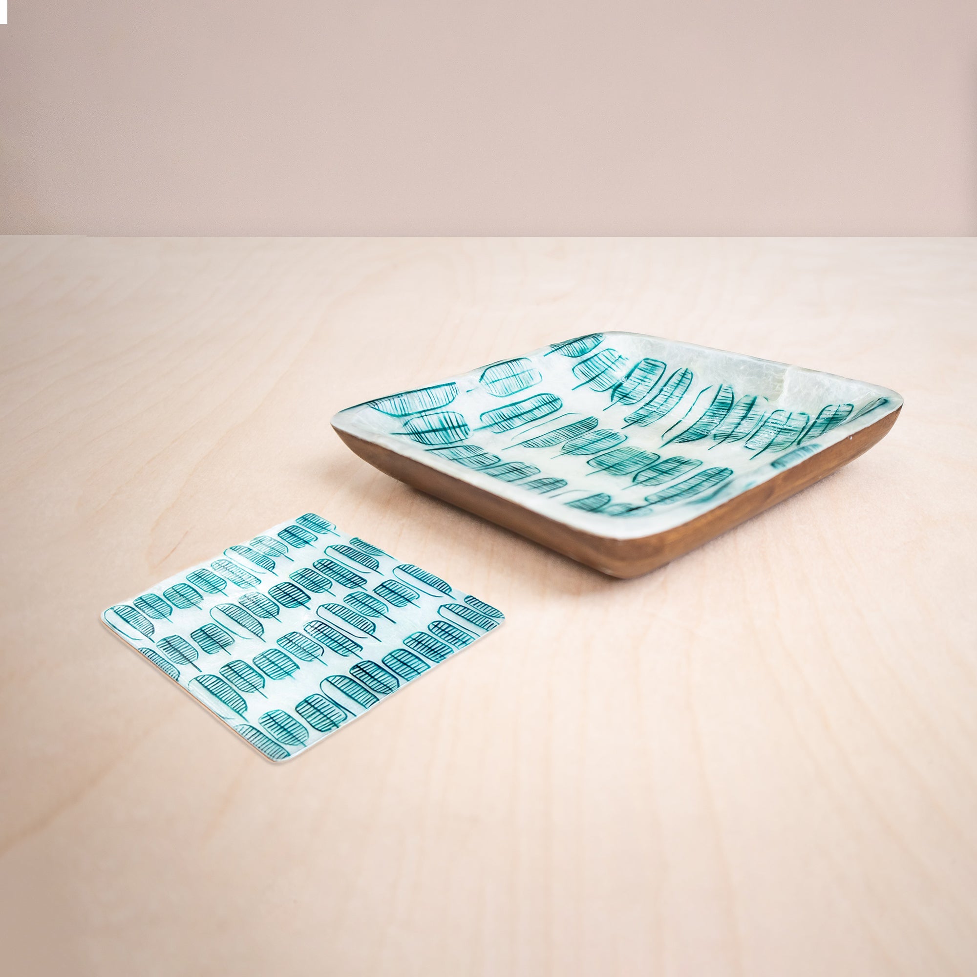 Decorative Plates - Capiz + Acacia Plate - Nordic Assorted Trees, Square | LIKHÂ - LIKHÂ