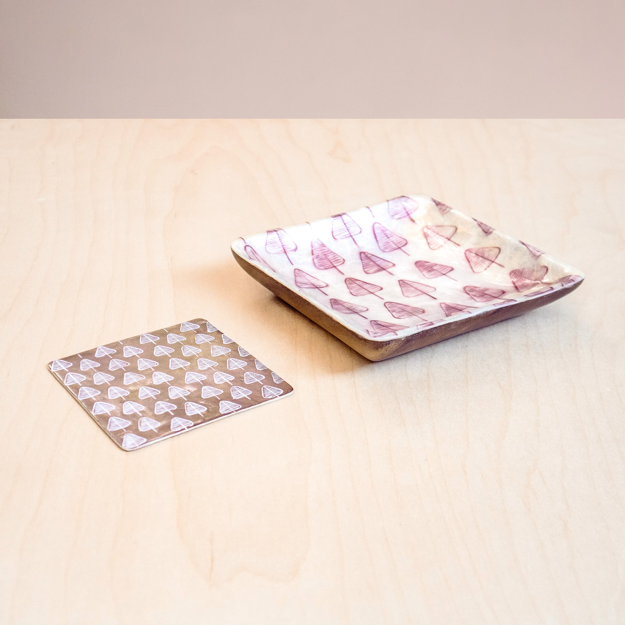 Decorative Plates - Capiz + Acacia Plate - Nordic Pine Trees, Square | LIKHÂ - LIKHÂ