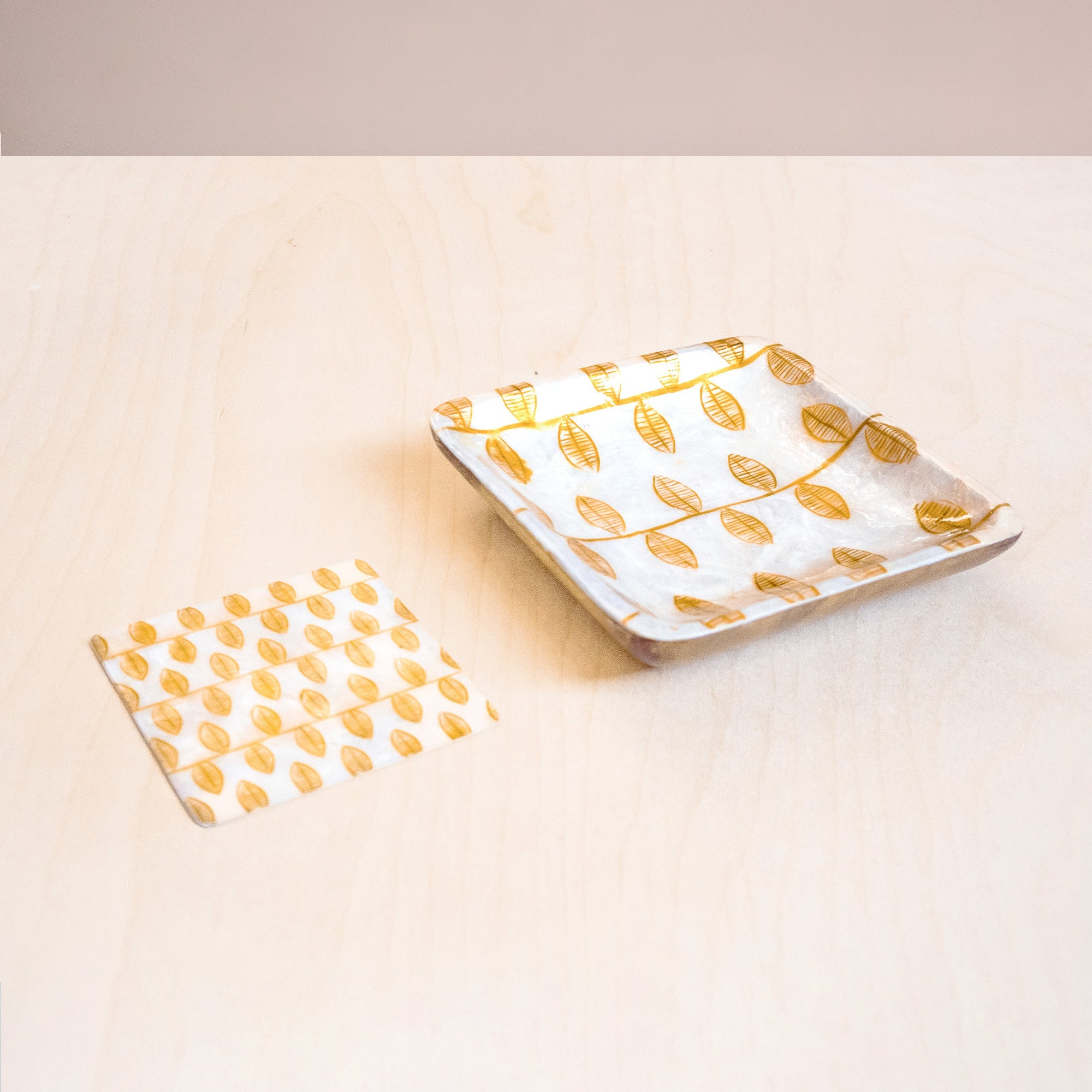 Decorative Plates - Capiz + Acacia Plate - Nordic Vines, Square | LIKHÂ - LIKHÂ