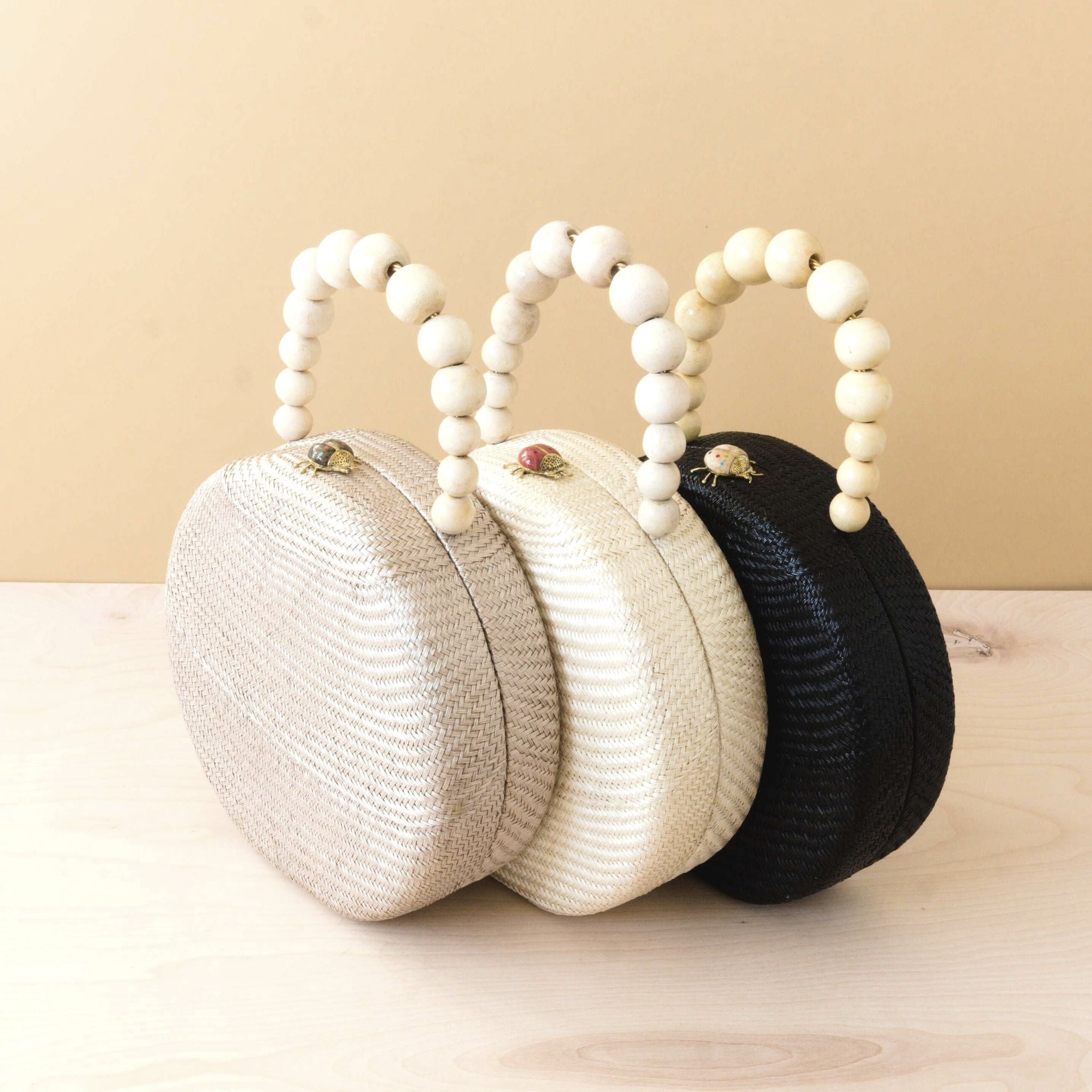 - Dusty Rose Round Classic Handbag with Wood Bead Handle - Handwoven Bag | LIKHA - LIKHÂ