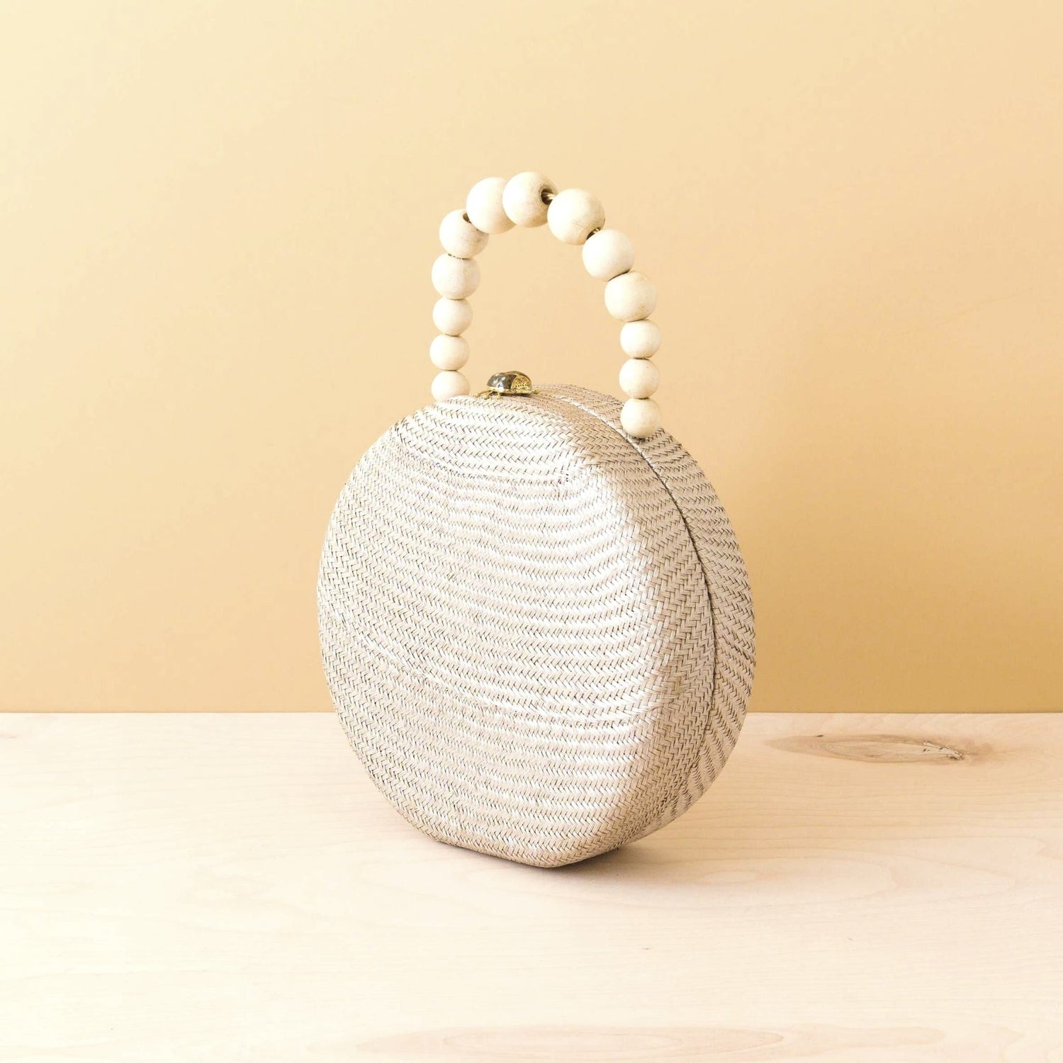 - Dusty Rose Round Classic Handbag with Wood Bead Handle - Handwoven Bag | LIKHA - LIKHÂ
