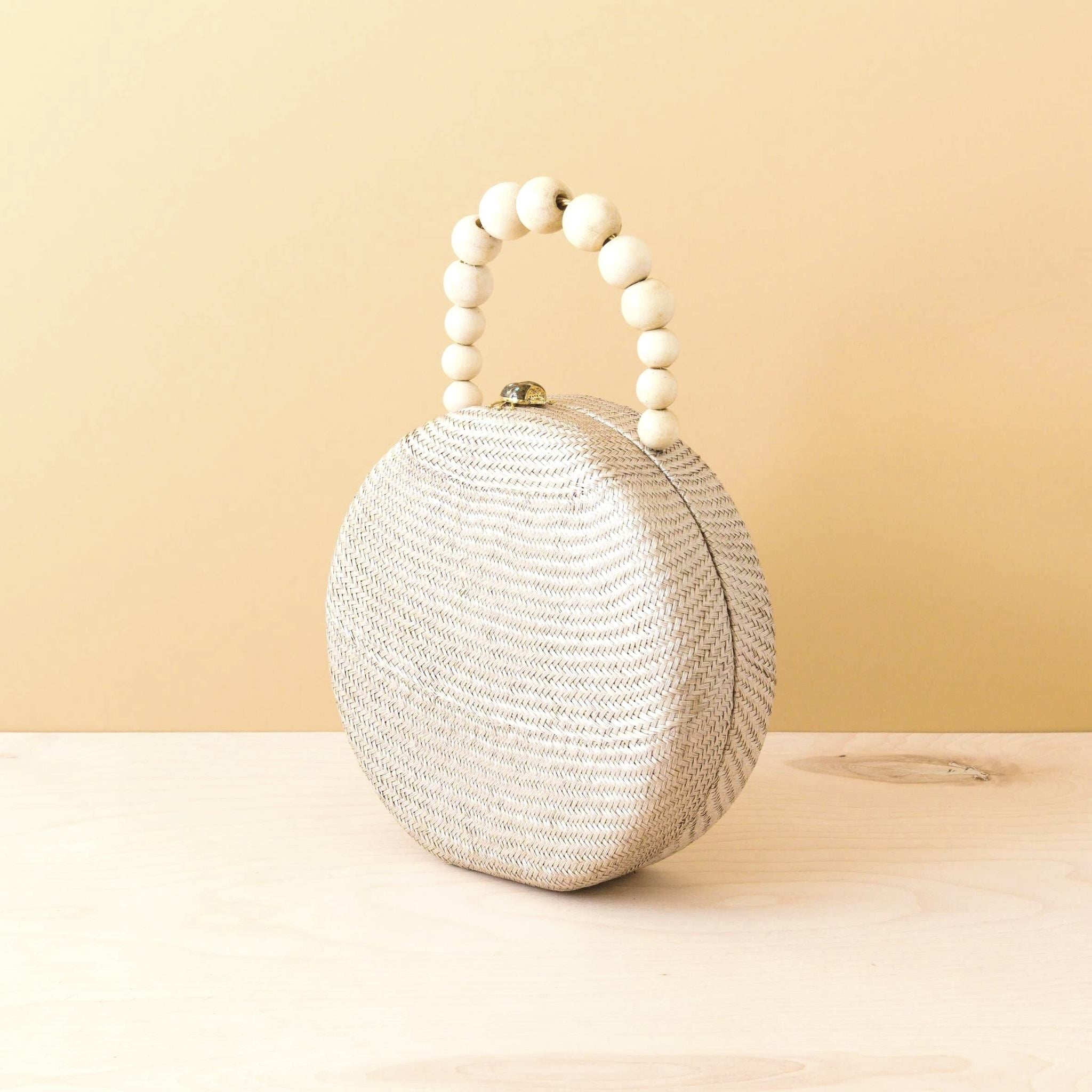 - Dusty Rose Round Classic Handbag with Wood Bead Handle - Handwoven Bag | LIKHA - LIKHÂ