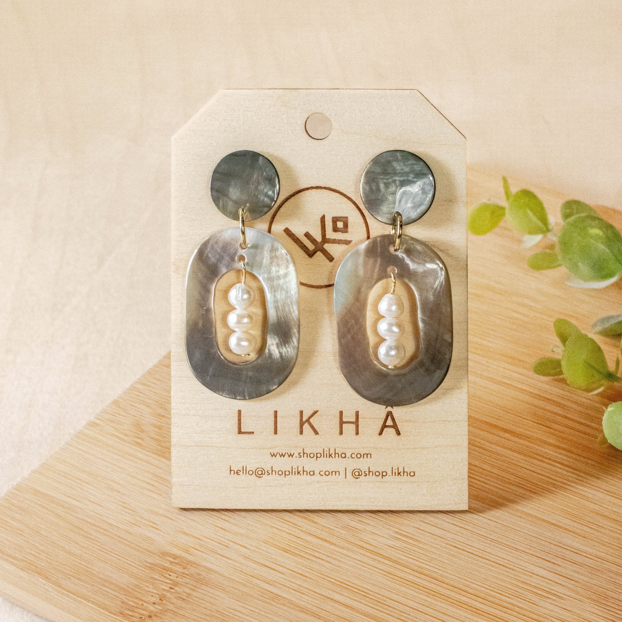 Earrings, Jewelry - Black Mother of Pearl Dangle Earrings - Oval with Inner Pearl | LIKHÂ - LIKHÂ