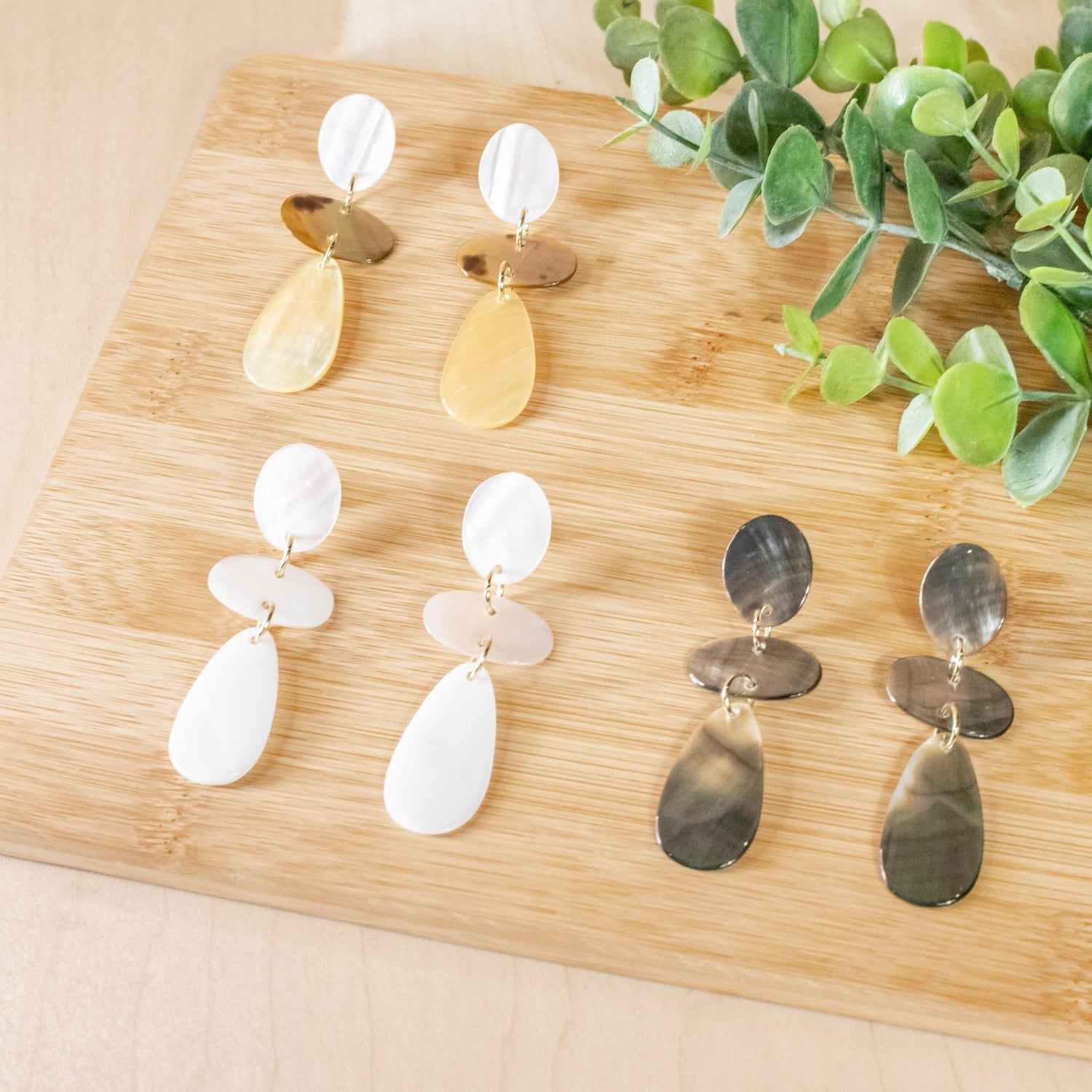 Earrings, Jewelry - Mother of Pearl Tricolor Dangle Earrings | LIKHÂ - LIKHÂ