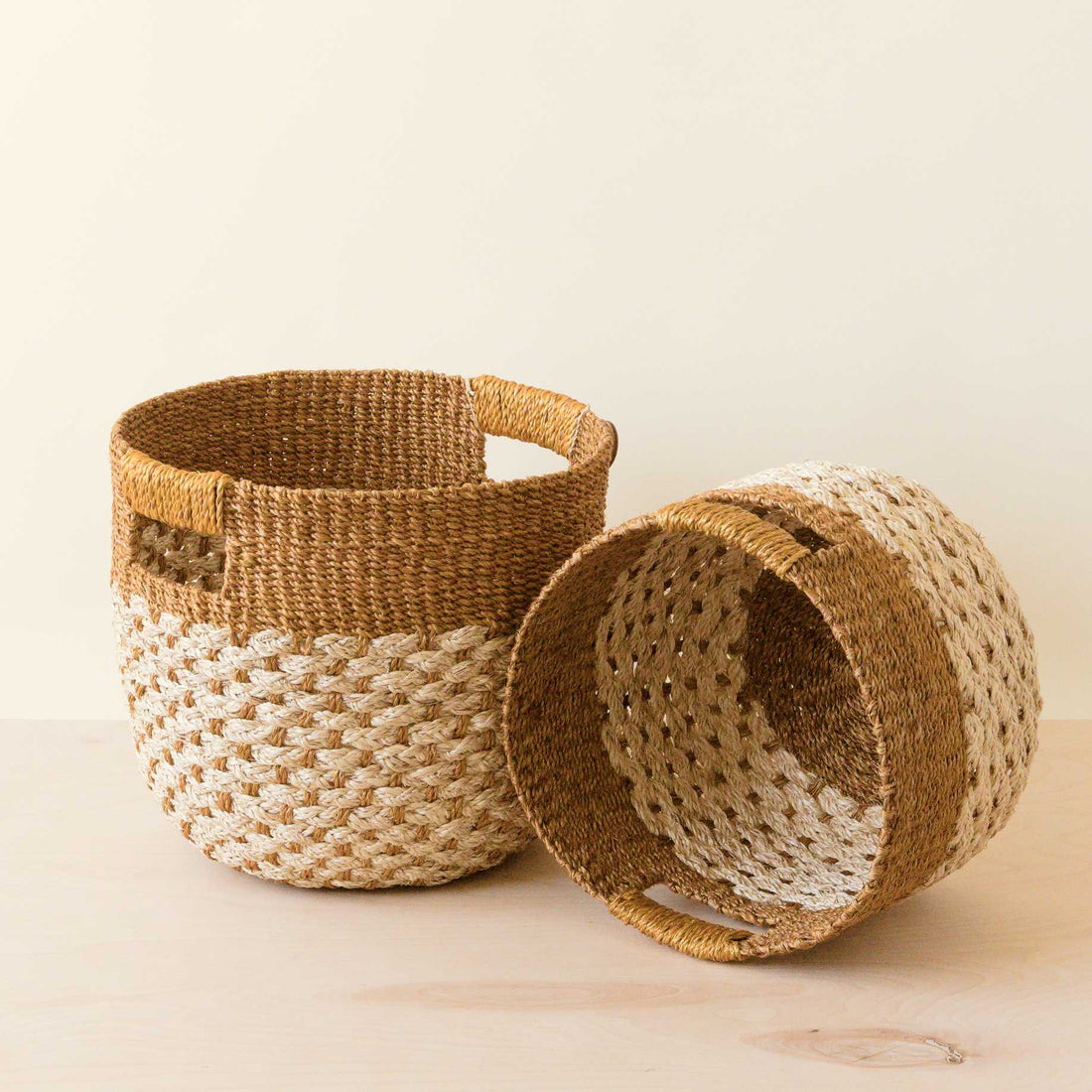- Golden Brown Round Bakets, set of 2 - Handcrafted Bins | LIKHA - LIKHÂ