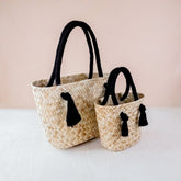 Handbags - Black Small Modern Straw Tote with Cord Handles - Classic Tote Bags | LIKHA - LIKHÂ