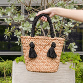 Handbags - Black Small Modern Straw Tote with Cord Handles - Classic Tote Bags | LIKHA - LIKHÂ