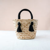 Handbags - Black Small Modern Straw Tote with Cord Handles - Classic Tote Bags | LIKHA - LIKHÂ