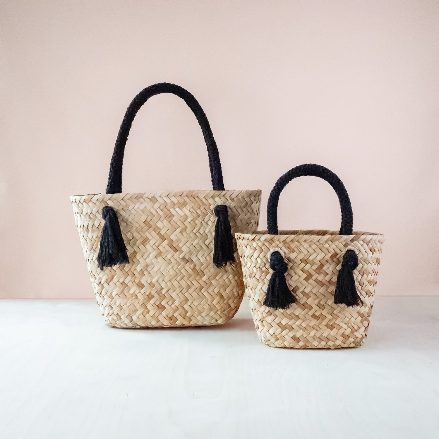 Handbags - Black Small Modern Straw Tote with Cord Handles - Classic Tote Bags | LIKHA - LIKHÂ