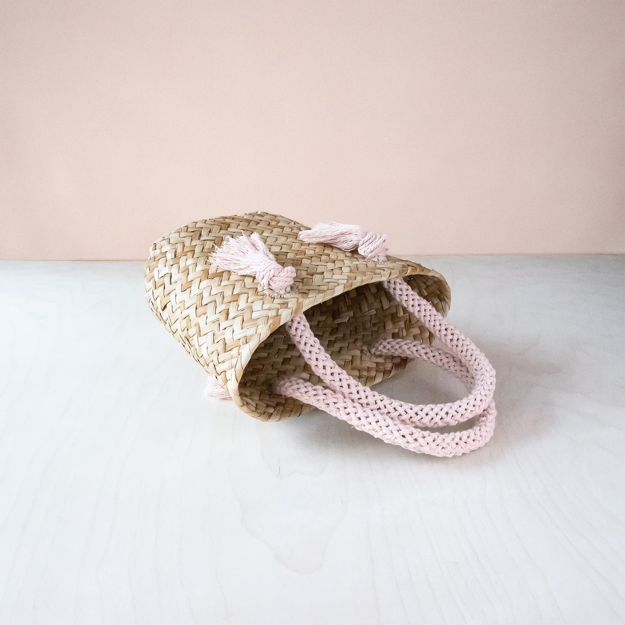 Handbags - Dusty Rose Small Modern Woven Tote with Unique Handles - Straw Tote | LIKHA - LIKHÂ