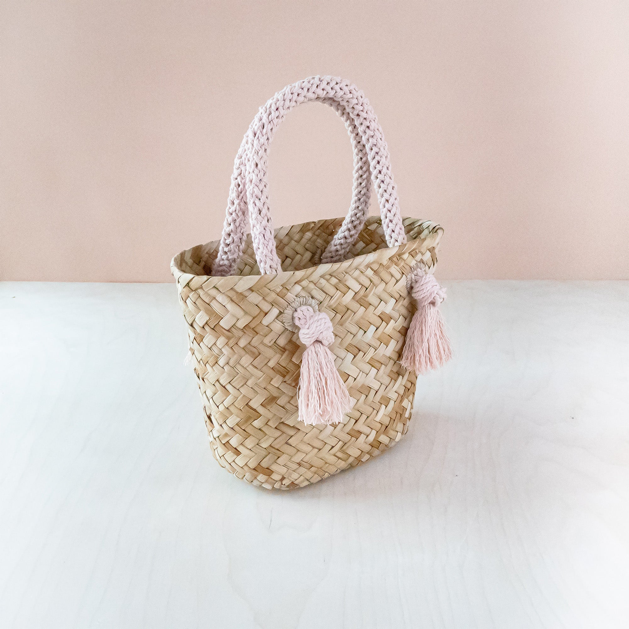 Handbags - Dusty Rose Small Modern Woven Tote with Unique Handles - Straw Tote | LIKHA - LIKHÂ