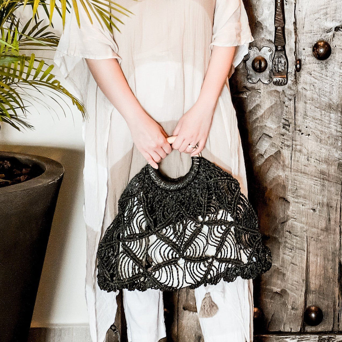 Handbags - Macramé Handbag, Black | LIKHÂ - LIKHÂ