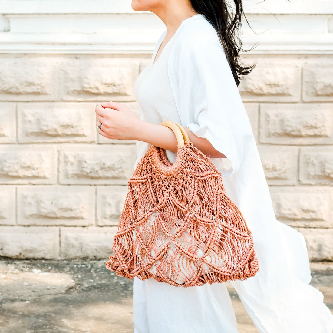 Handbags - Macramé Handbag, Dusty Rose | LIKHÂ - LIKHÂ