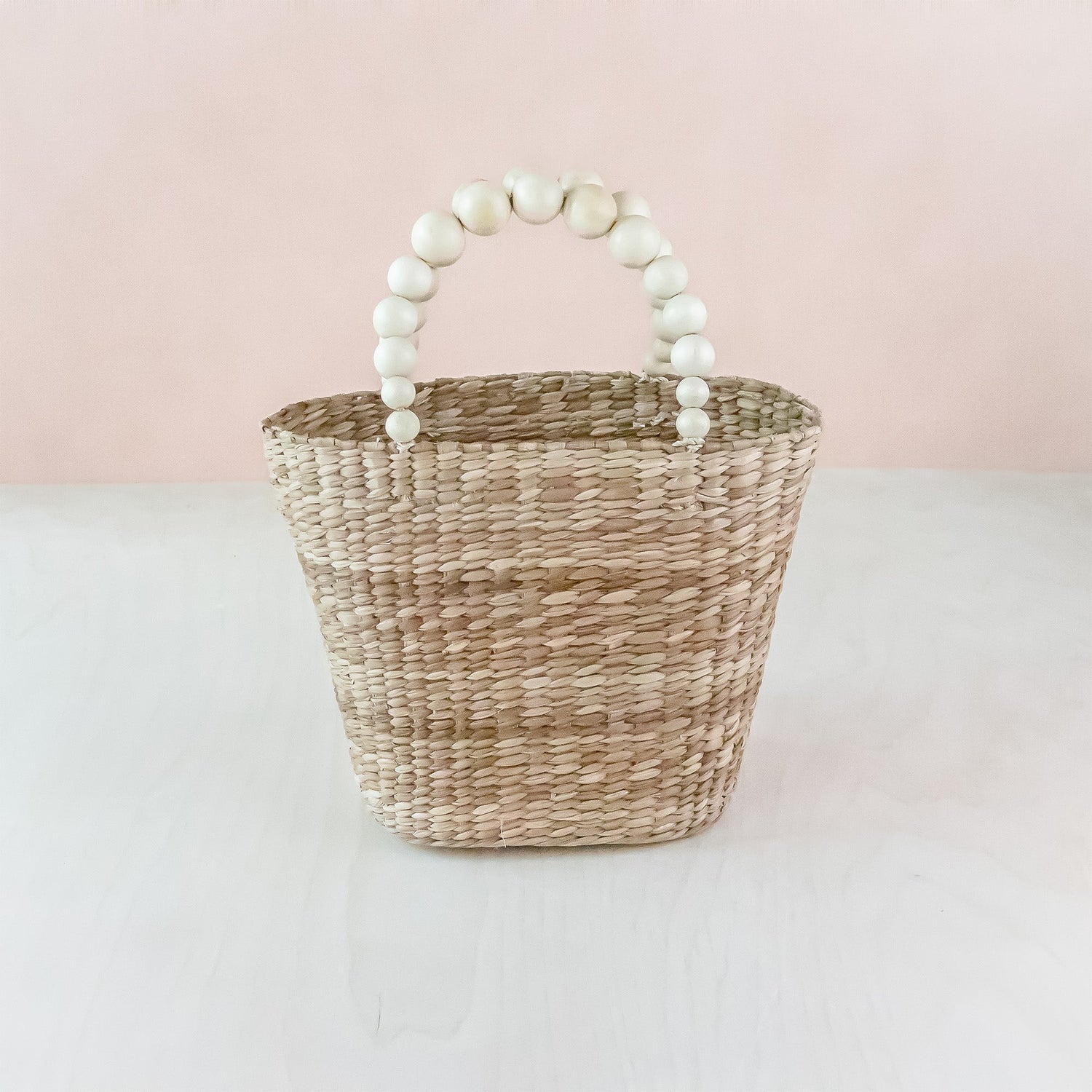 Handbags - Natural Small Market Tote Bag with Wood Bead Handles - Modern Woven Tote | LIKHA - LIKHÂ