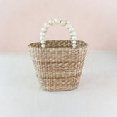 Handbags - Natural Small Market Tote Bag with Wood Bead Handles - Modern Woven Tote | LIKHA - LIKHÂ