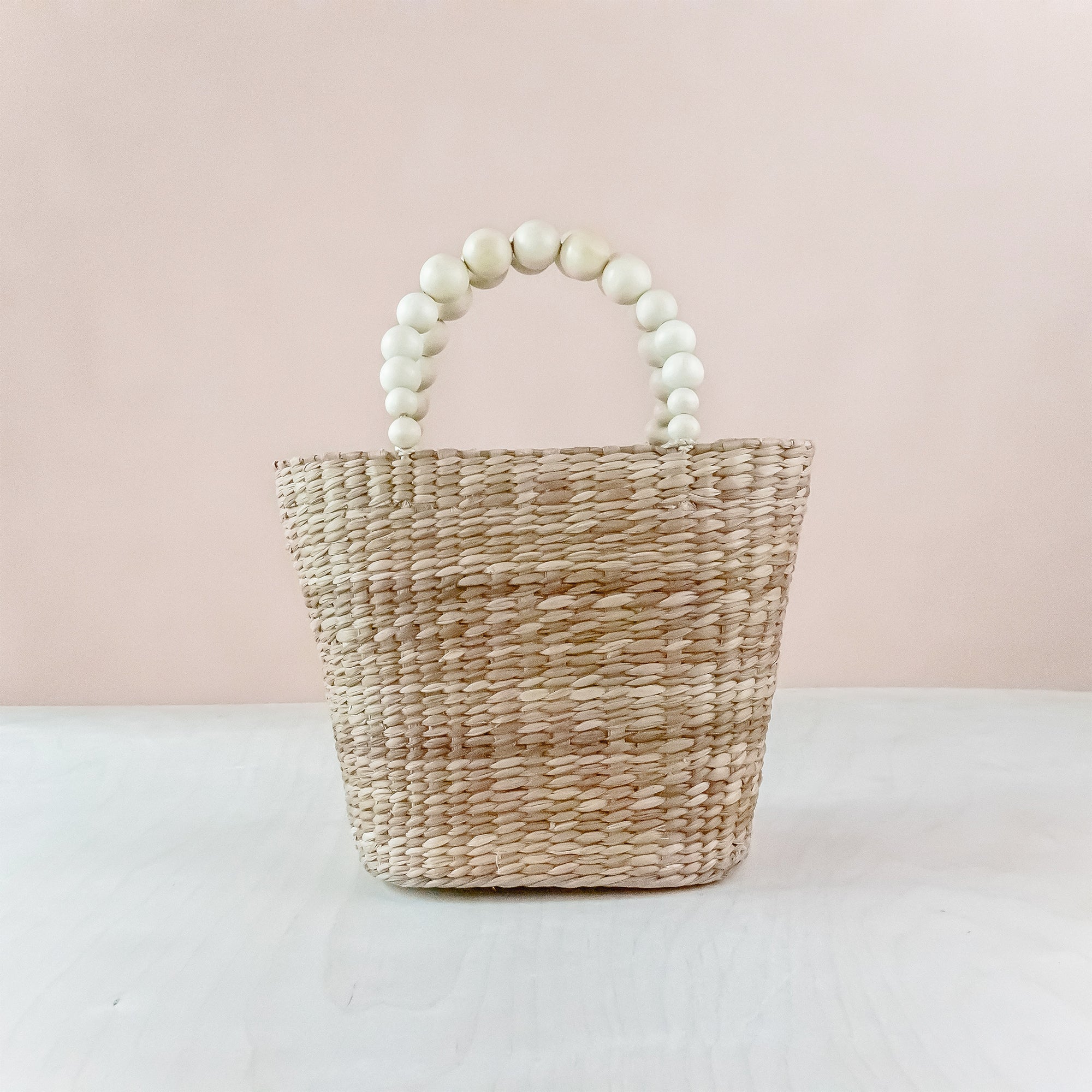 Handbags - Natural Small Market Tote Bag with Wood Bead Handles - Modern Woven Tote | LIKHA - LIKHÂ