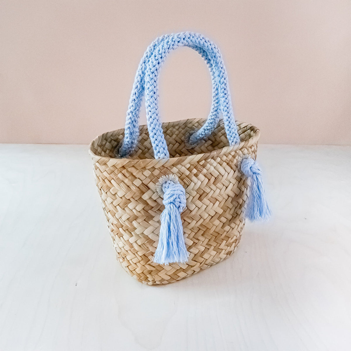 Handbags - Powder Blue Small Seagrass Tote Bag with Wrapped Handles - Market Tote | LIKHA - LIKHÂ