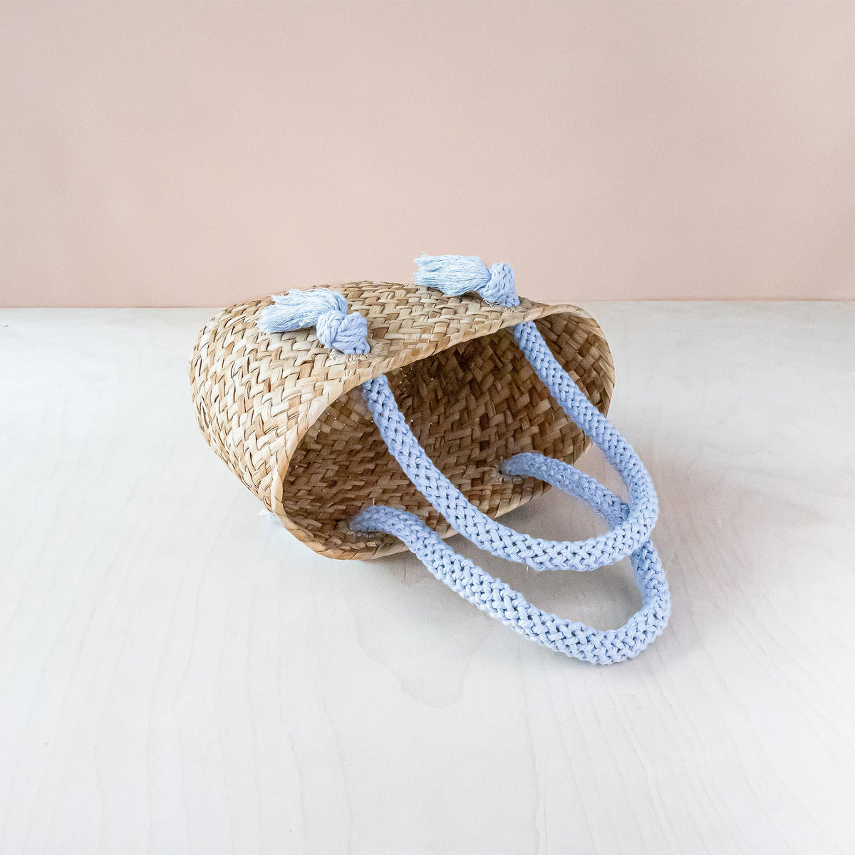 Handbags - Powder Blue Small Seagrass Tote Bag with Wrapped Handles - Market Tote | LIKHA - LIKHÂ