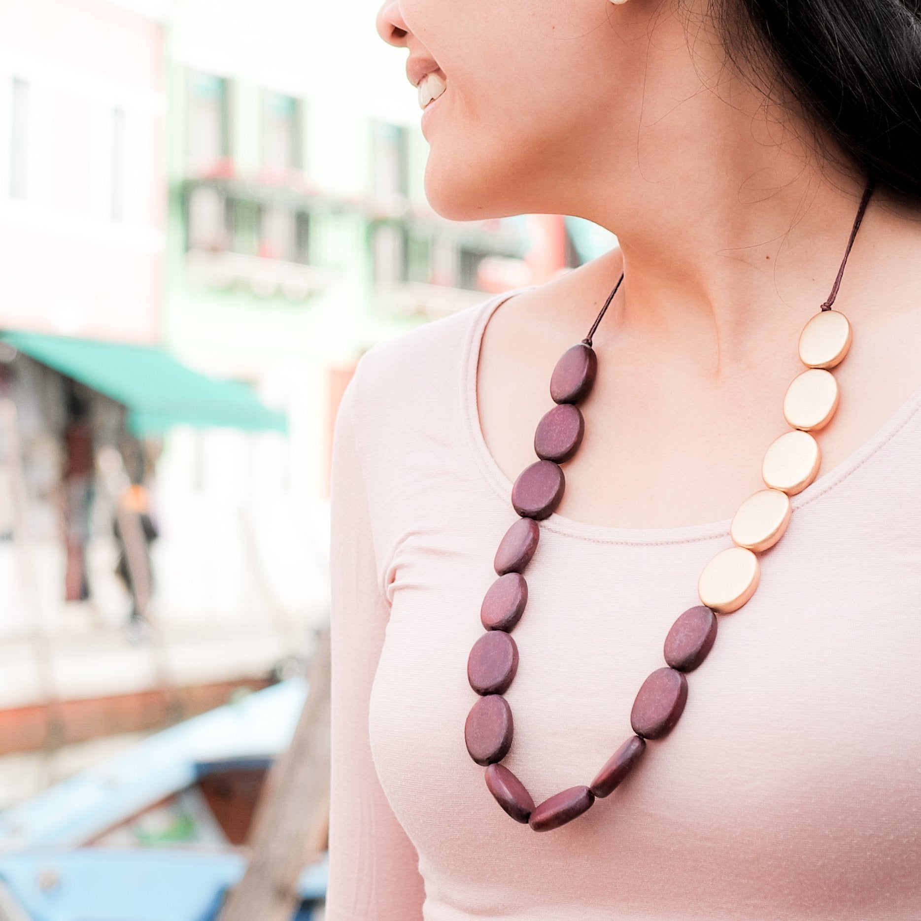 Jewelry - Burgundy and Gold Necklace - Wooden Necklaces | LIKHÂ - LIKHÂ