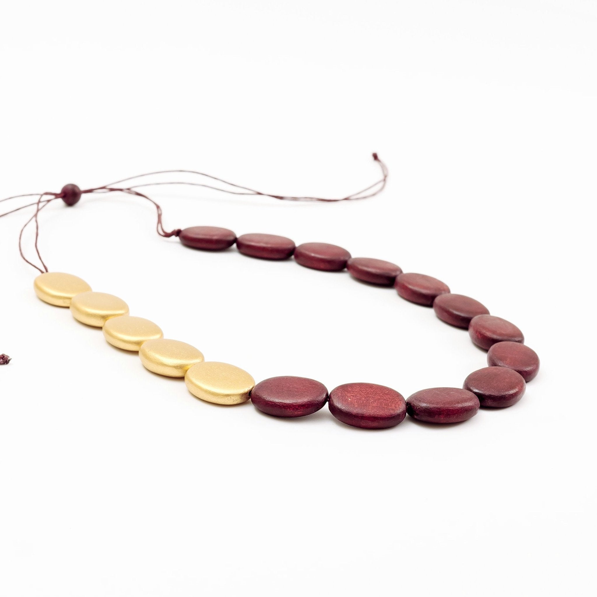 Jewelry - Burgundy and Gold Necklace - Wooden Necklaces | LIKHÂ - LIKHÂ