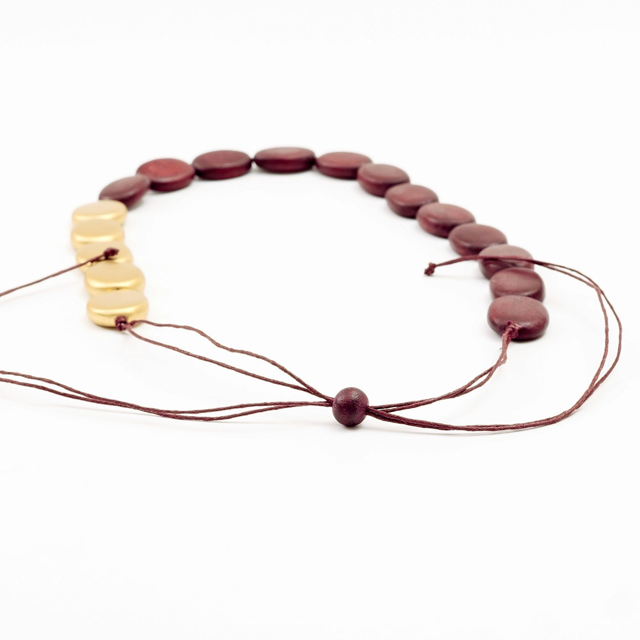 Jewelry - Burgundy and Gold Necklace - Wooden Necklaces | LIKHÂ - LIKHÂ