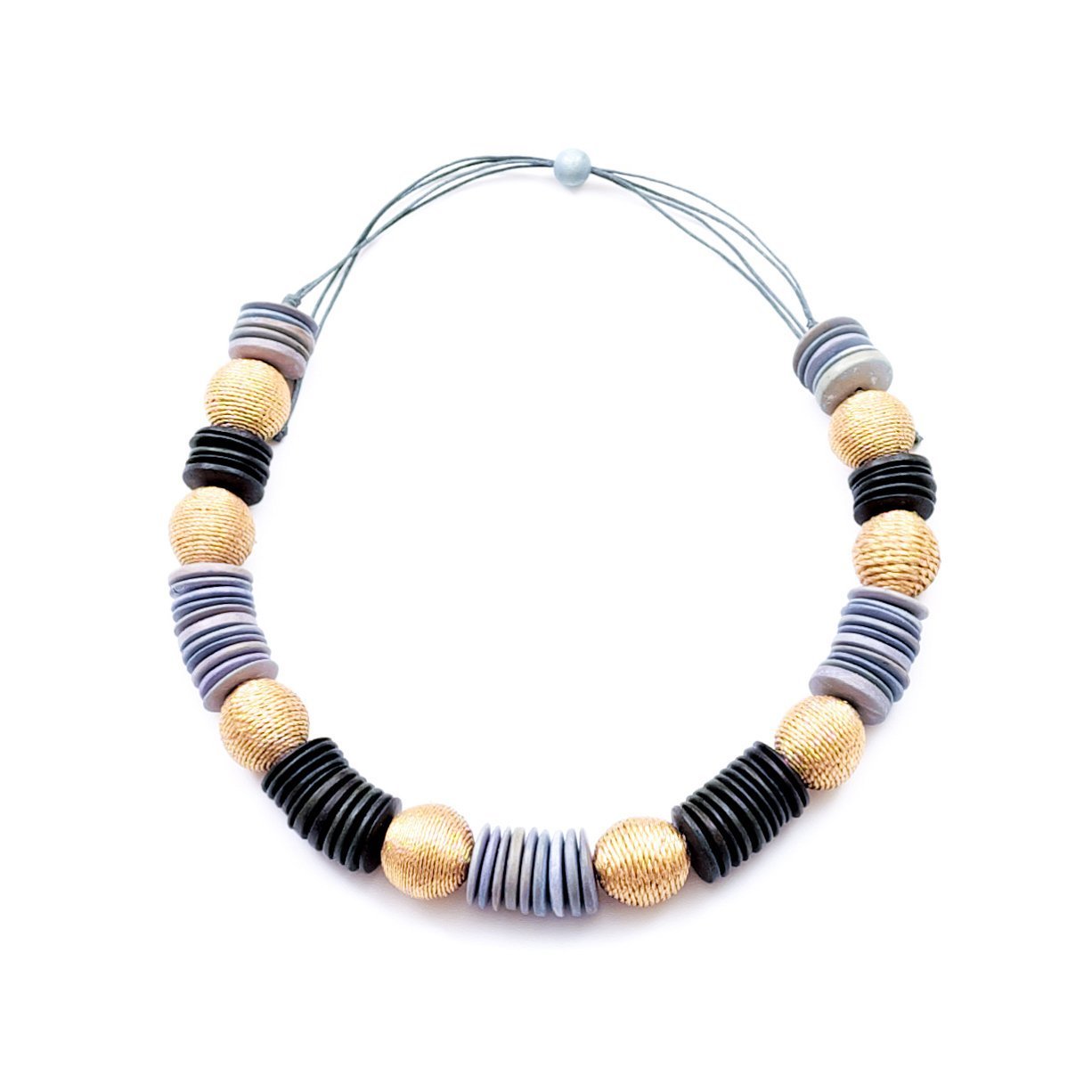 Jewelry - Chunky Wooden Necklace - Grey and Black | LIKHÂ - LIKHÂ