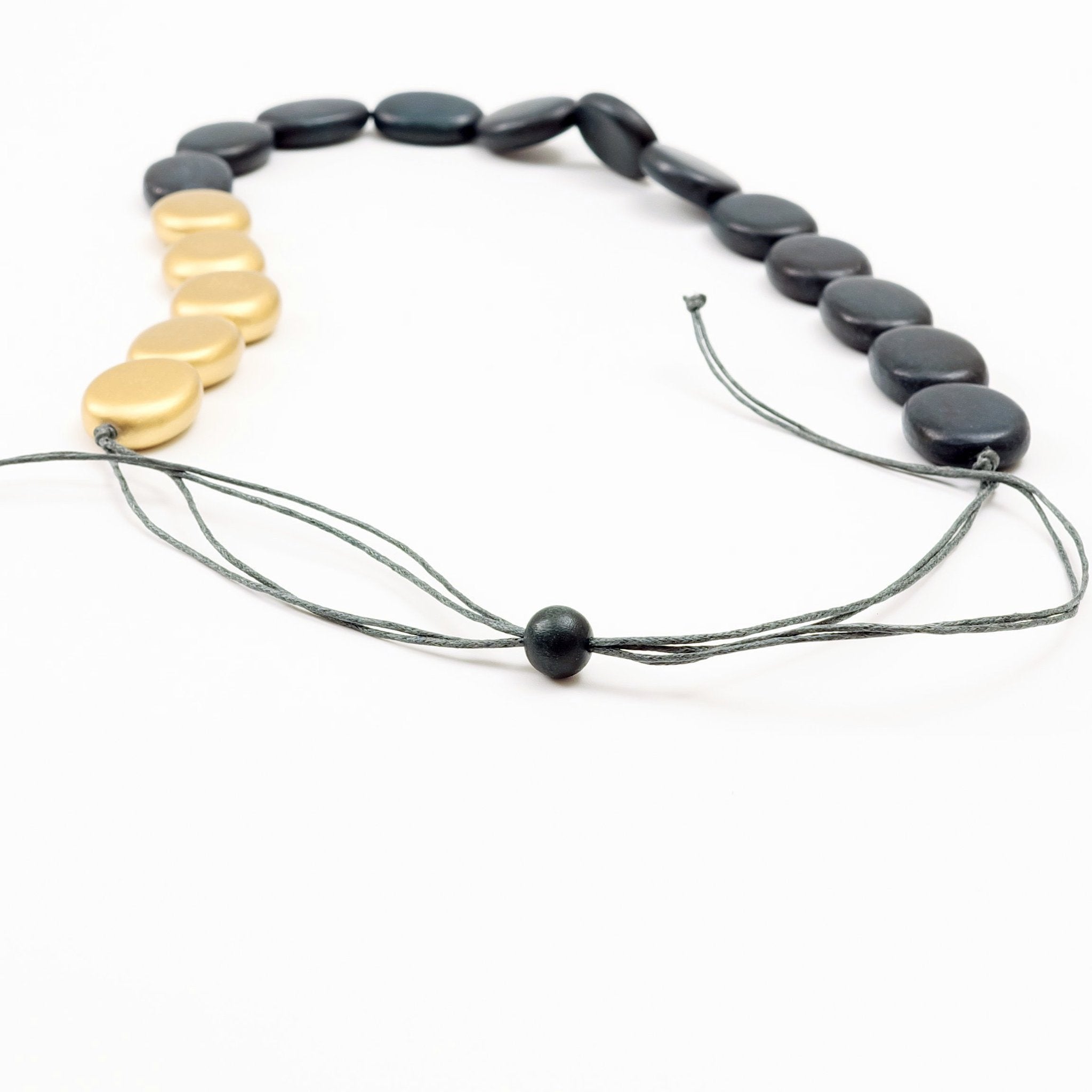 Jewelry - Gold and Charcoal Wooden Bead Necklace | LIKHÂ - LIKHÂ